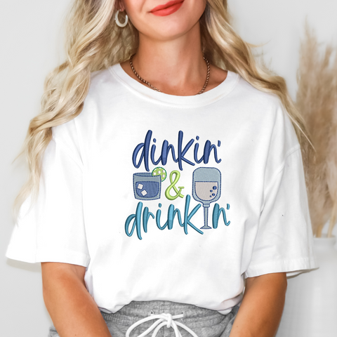 Embroidered or Printed Dinkin & Drinkin: The Ultimate Pickleball T-Shirt!