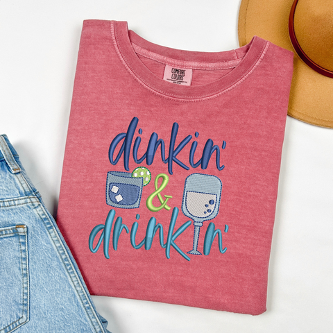 Embroidered or Printed Dinkin & Drinkin: The Ultimate Pickleball T-Shirt!