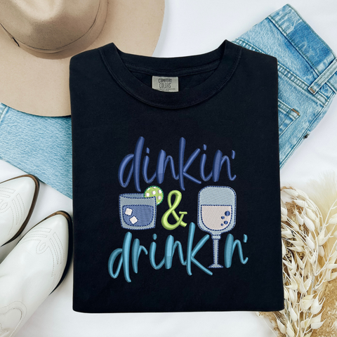 Embroidered or Printed Dinkin & Drinkin: The Ultimate Pickleball T-Shirt!