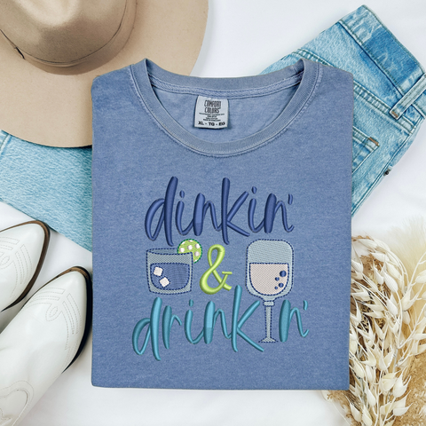 Embroidered or Printed Dinkin & Drinkin: The Ultimate Pickleball T-Shirt!