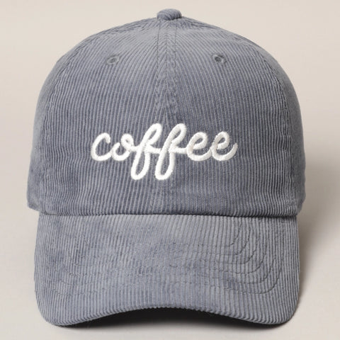 Coffee Embroidered Corduroy Cap