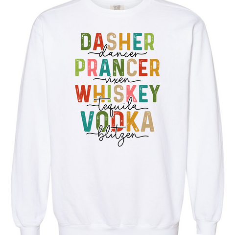 Printed "Dasher, Whiskey" Comfort Colors Sweatshirt